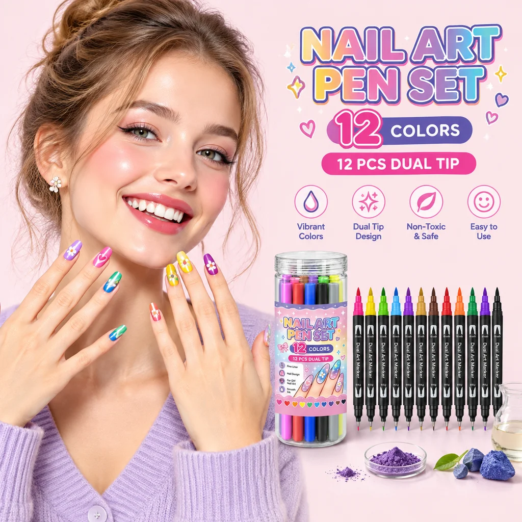 24 Colors Dual Ended Nail Art Pens Set Colourful Waterproof Nail Art Graffiti Pen DIY Nail Art Drawing Pen Abstract Line Pen
