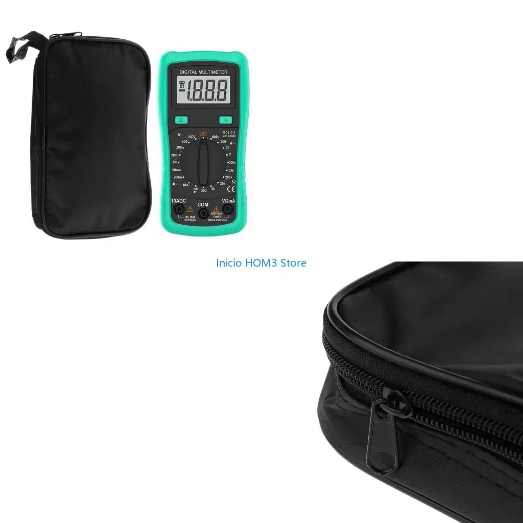 A5YD Durable Multimeter Black Canvas Waterproof Shock‑Resistant Soft Storage Bag, Multifunctional Tool Bag, Size 20×12×4 cm