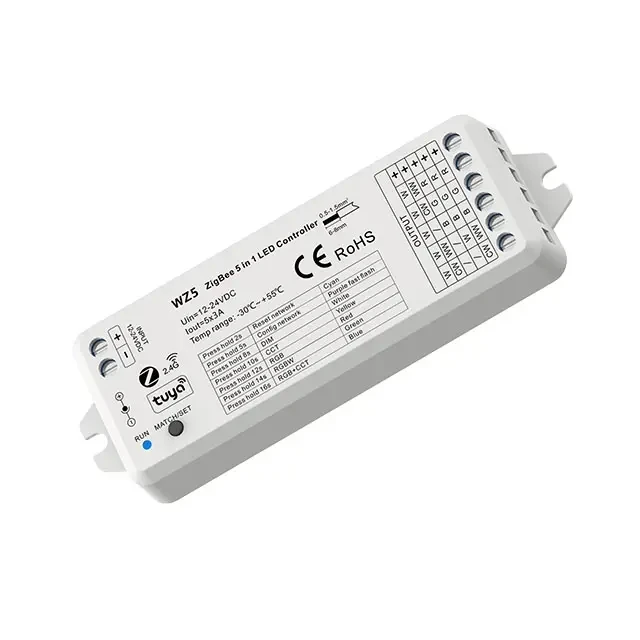 Tuya Zigbee Smart WiFi & 2.4G RF Remote  5 in 1 Voice LED Controller WZ5 for DC12V 24V DIM RGB RGBW RGBWW RGBCW RGBCCT LED Strip