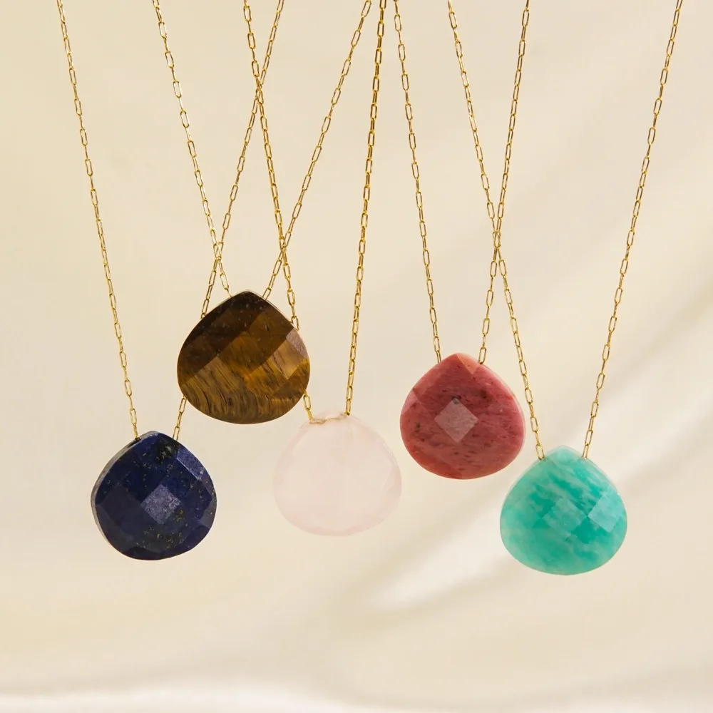 Simple Water Drop Natural Stone Pendant Stainless Steel Clavicle Chain Collars Necklaces For Women Jewelry Gifts Natural Crystal