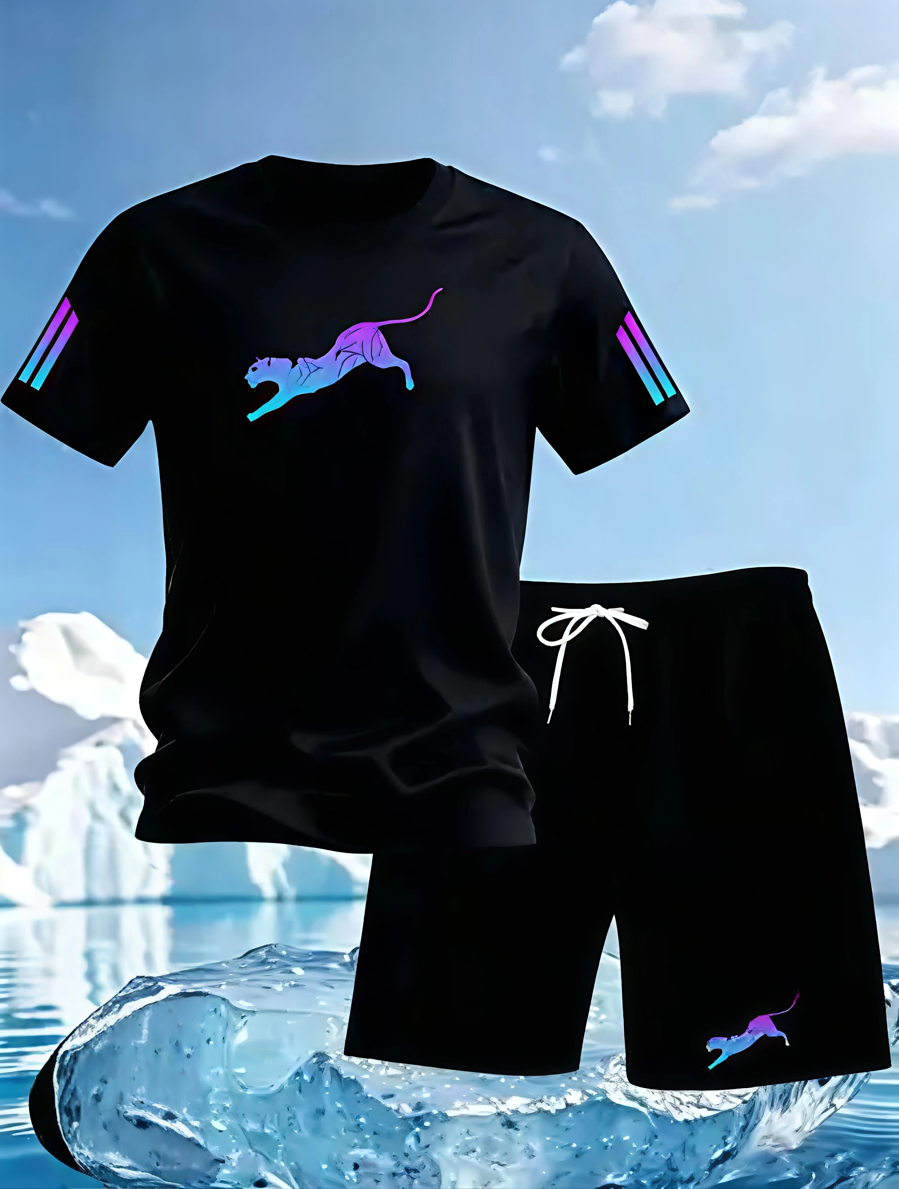 Men's Summer Sports Short Sleeve Set, Two-Piece Set, Men's Summer Quick-Dry Sports Set, Breathable Mesh Short Sleeve T-Shirt