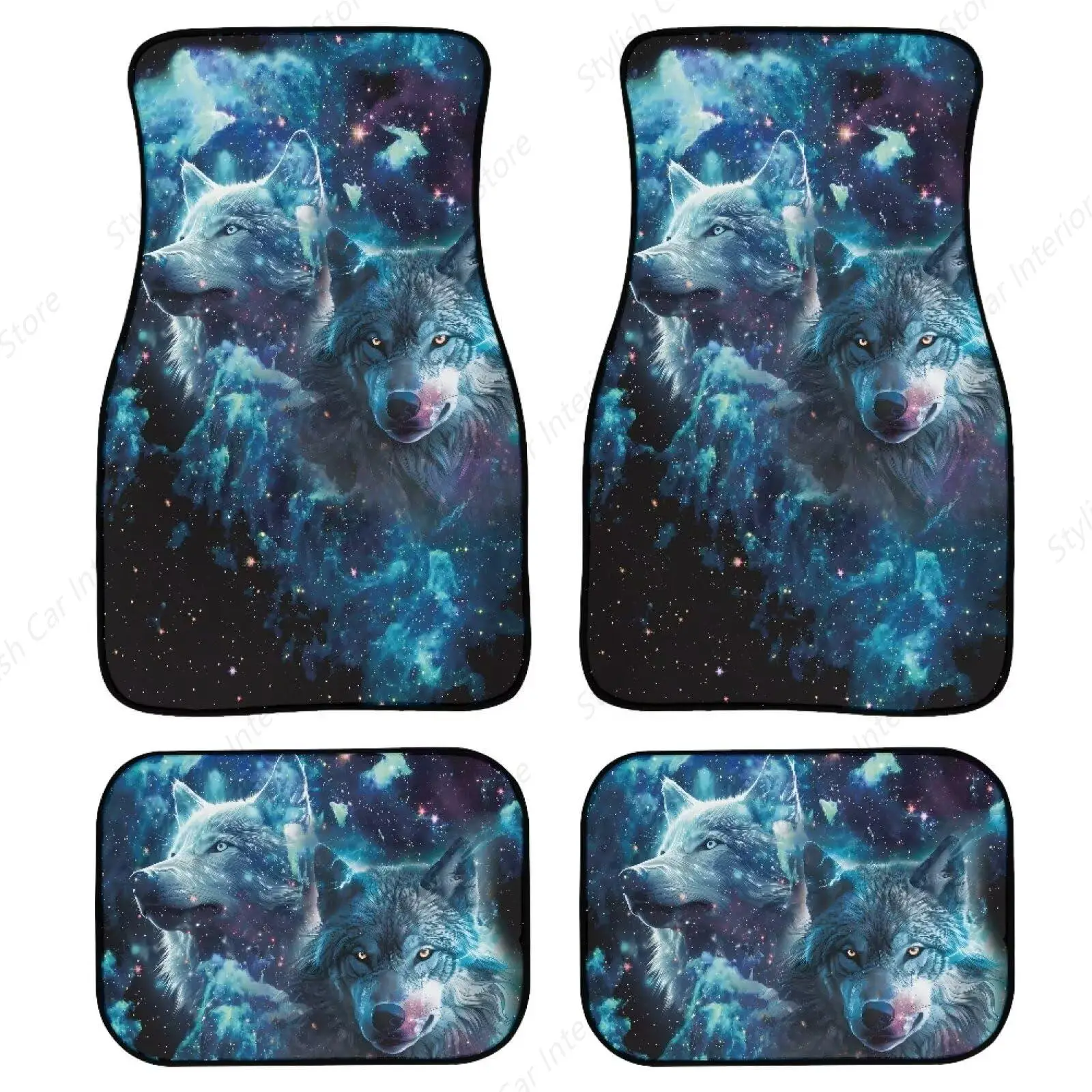 

Автомобильный коврик Wolf Starry Sky Blue Galaxy, универсальные автомобильные коврики, мягкие коврики для внедорожников, фургонов, седанов, грузовиков, набор из 4 шт.