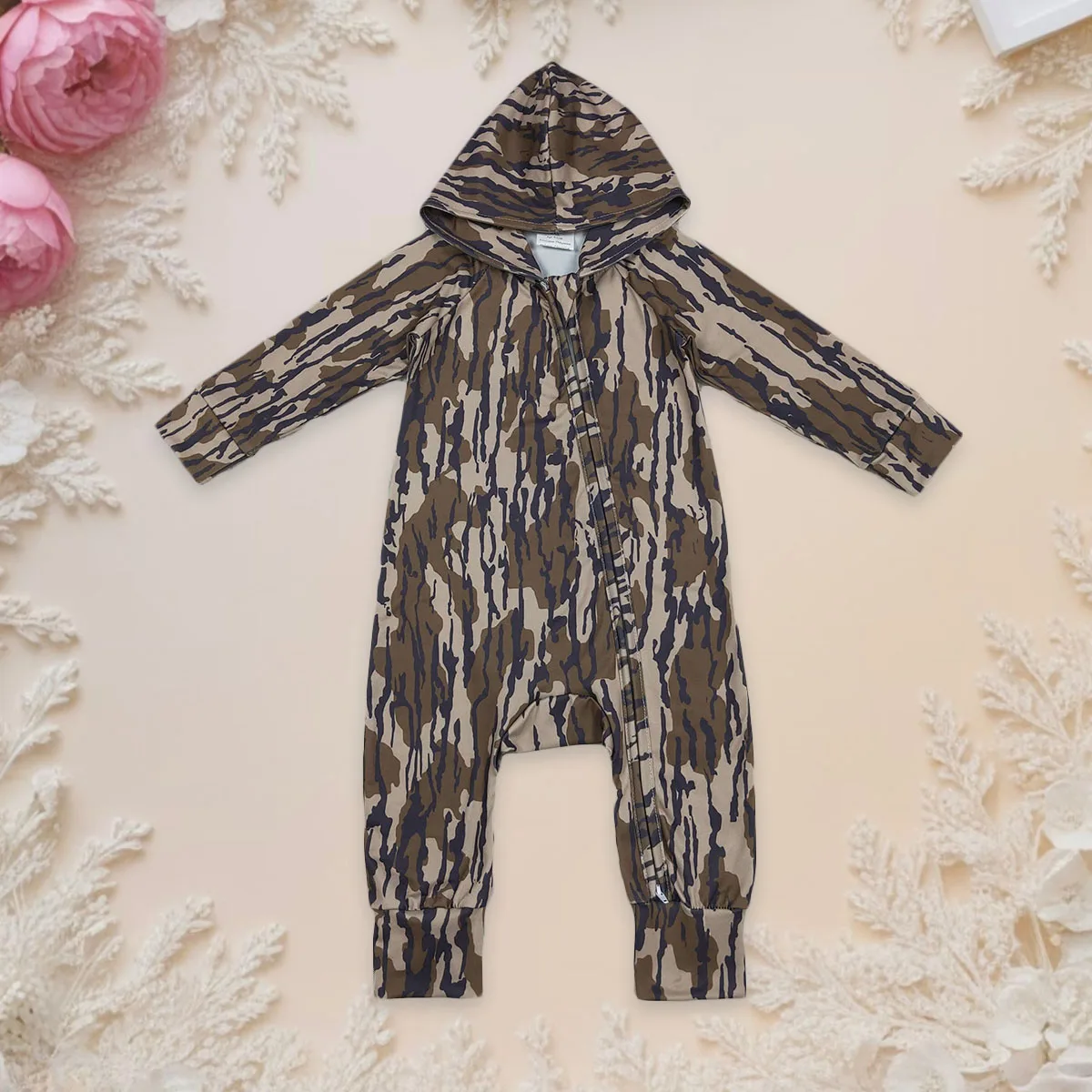 

Newborn Bodysuit Toddler Southern Olive Camo Hoodies Romper Baby Boy Long Sleeves Two Zipper Kids Infant Jumpsuit Wholesale