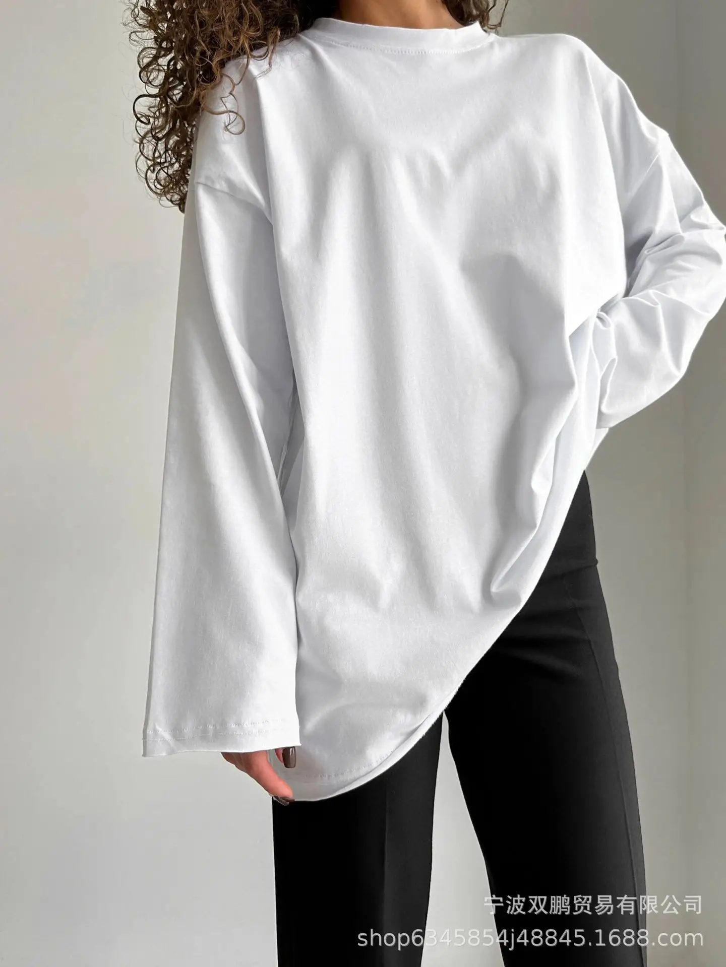 Women's  Autumn 100% Pure Cotton T-shirt Base Shirt Spring Basic Fashion Solid Color Women's Long-sleeved Loose Top Shirt Shirt
