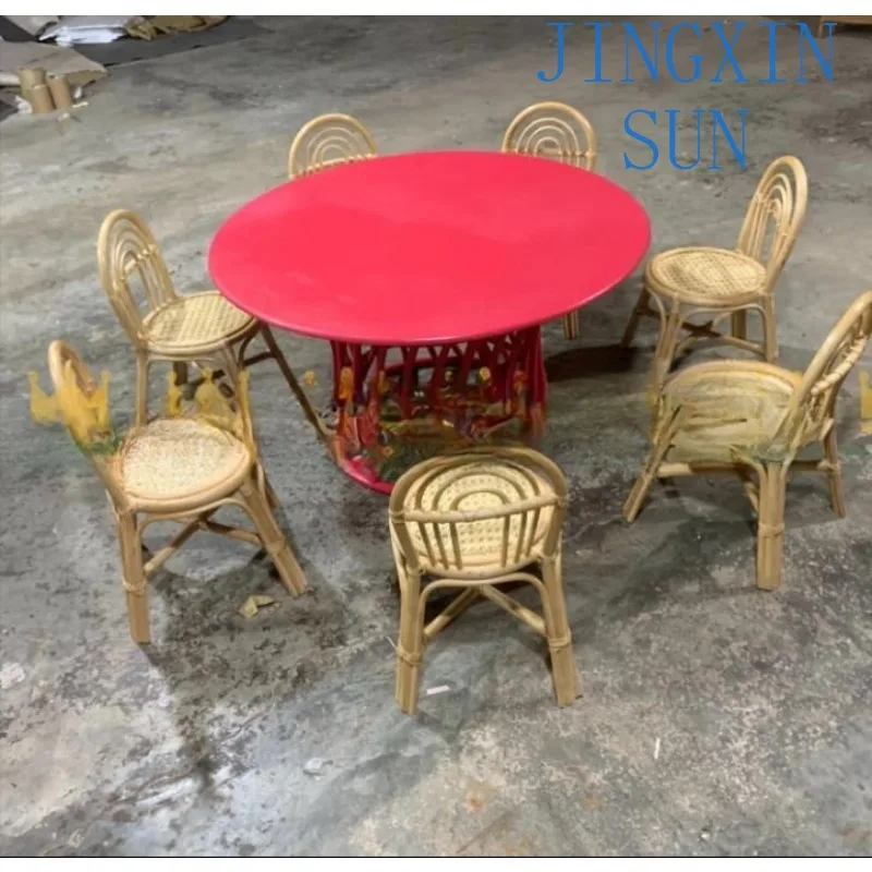 Rattan Table and Chair Set - Eco-Friendly, Durable,Stylish and Safe Furniture for Children, Easy to Assemble and Clean