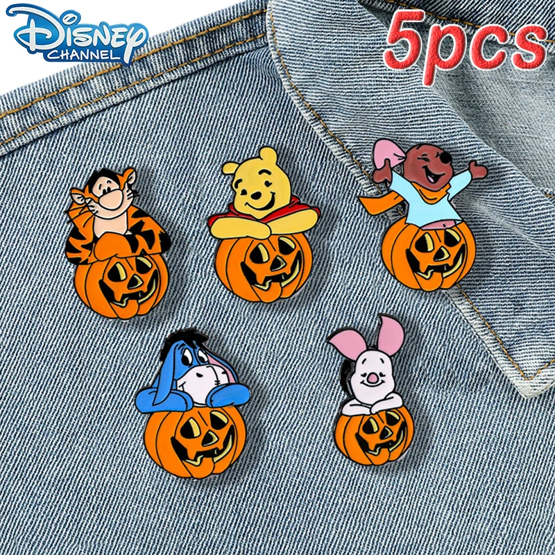 

Disney Winnie The Pooh Enamel Pins Cartoon Cute Pumpkin Piglet Tigger Metal Brooch for Kids Women Hallowmas Pin Jewelry Gift