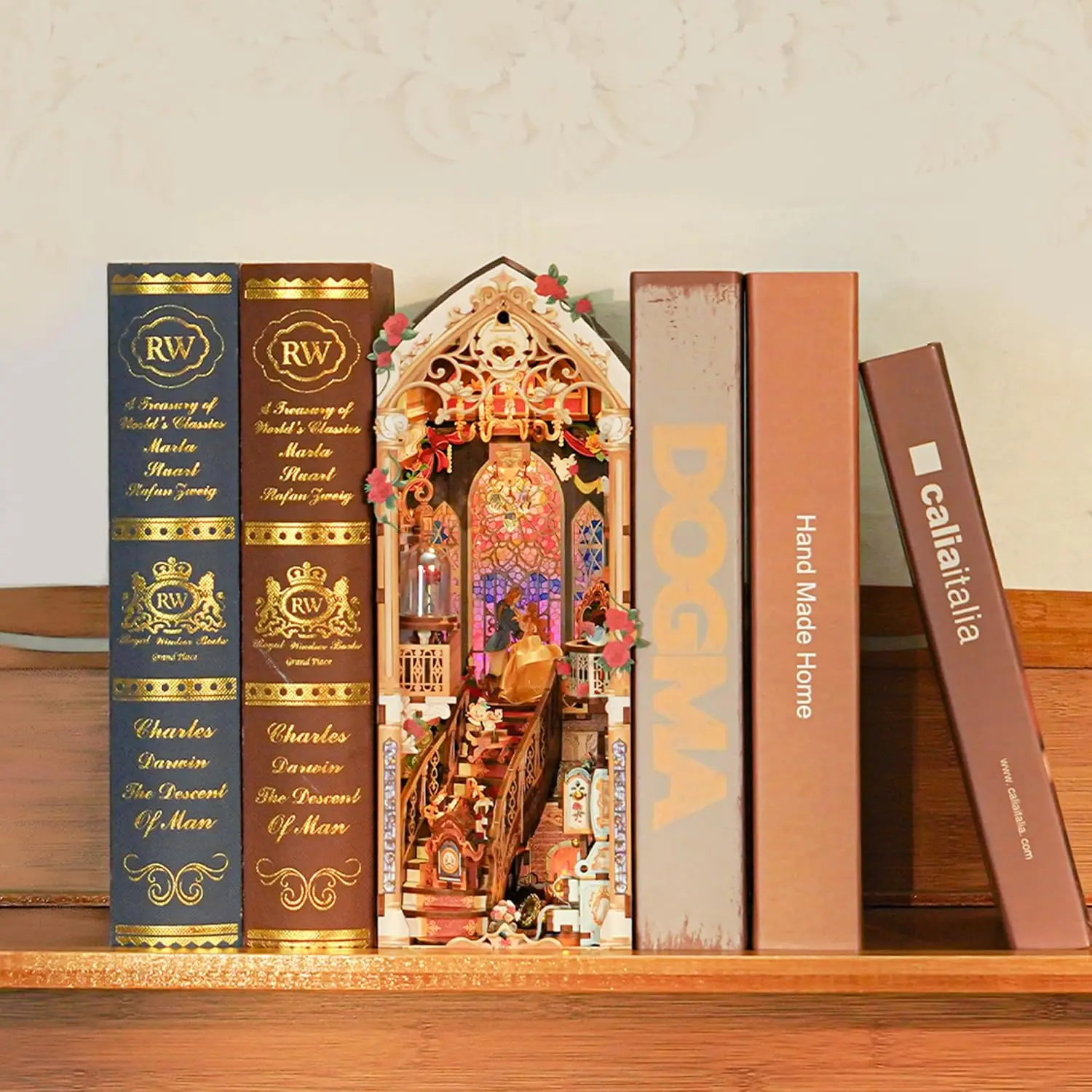DIY Book Nook Kit for Adults, 3D Wooden Puzzle Music Booknook Miniature Dollhouse, Fairy Tale Bookend Bookshelf Decor with Dust