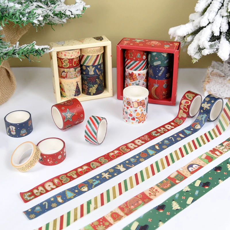 6/8pcs Merry Christmas Tape Set Box-Packed Holiday Gift Decorative Scrapbook DIY Masking Tape Stationery Journal Decor Supplies