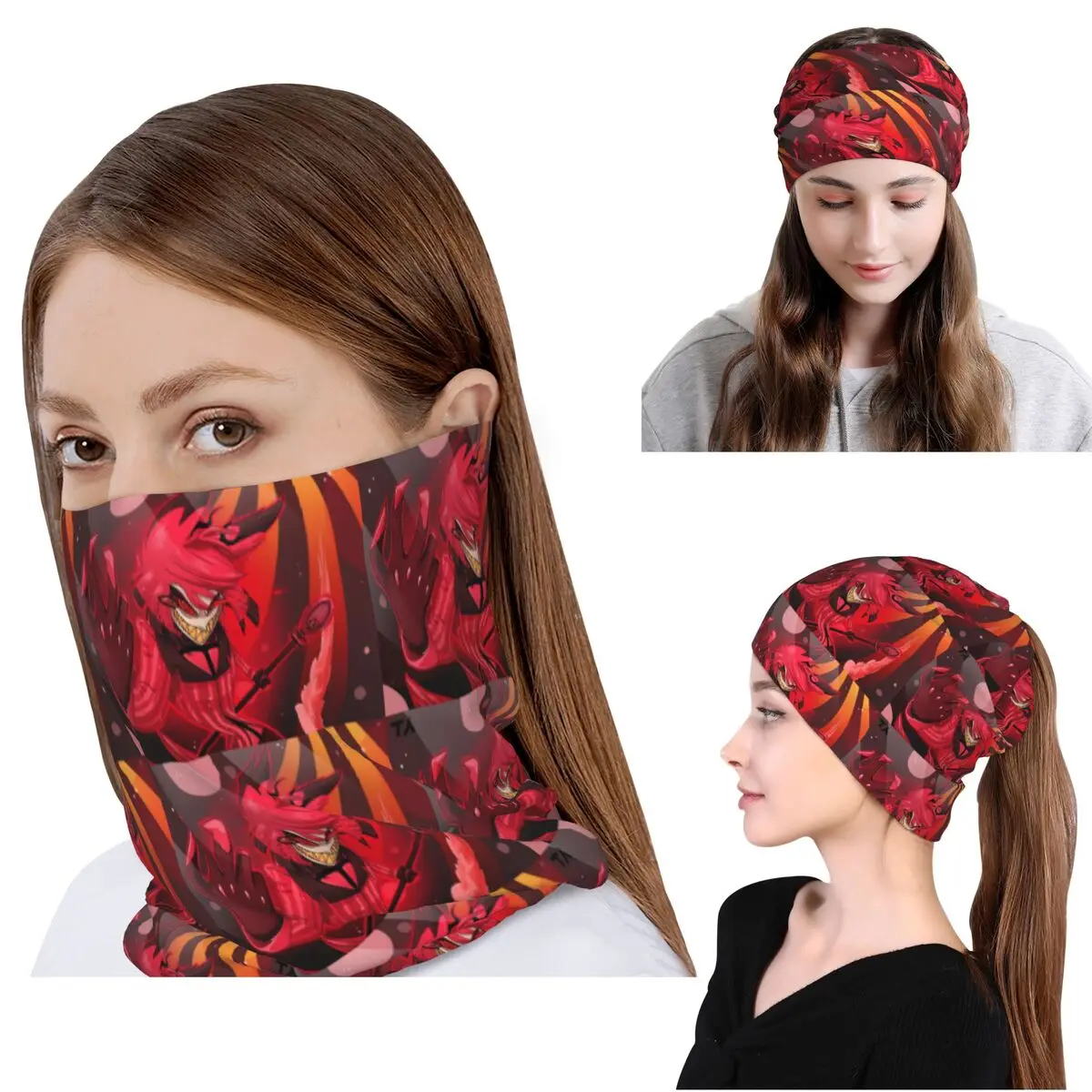 

Creative Alastor Hazbin Hotels Anime Bandana Neck Cover Face Scarf Warm Face Mask Beanies Hat for Men Women Adult Windproof