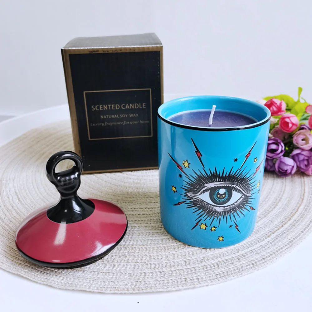 YWDL Eye Starry Sky Storage Jar With Lid Ceramic Incense Candle Holder Home Storage Tank For Jewelry Cosmetic Brush Decoration