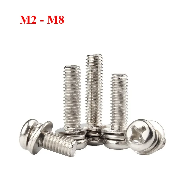 M2 M2.5 M3 M4 M5 M6 M8 Nickel-plated Cross Recessed Pan Head Triple Combination Screws