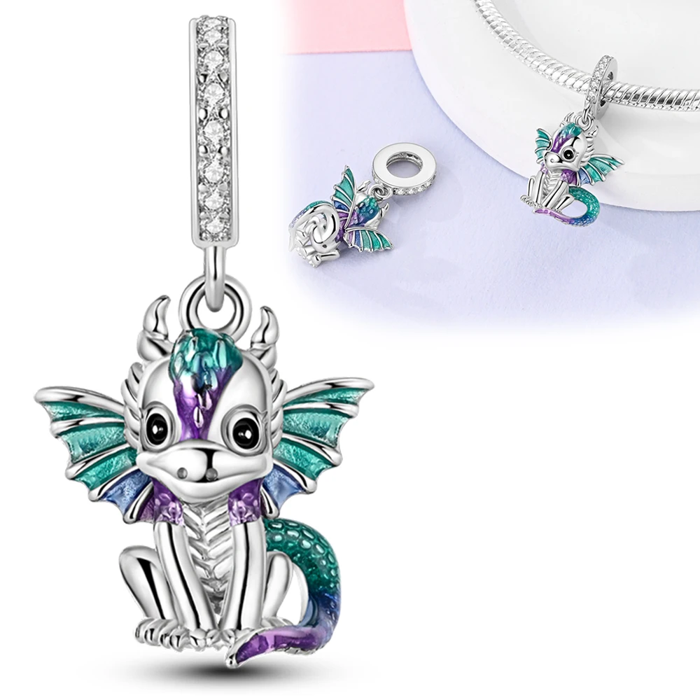 Charms Silver 925 Dreamy And Cute Fire Dragon Pendants Fit Charms Plata 925 Original Bracelet Beads Women Jewellery Making Gifts