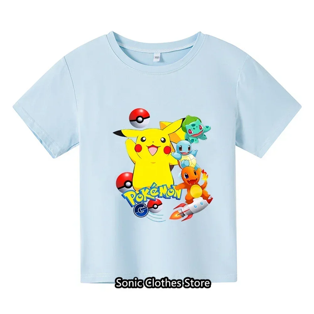 Summer New 3-14 Year Old Children\'s Pokemon Fashion Clothing Boys Short Sleeved Pikachu T-shirts Girls Casual T-shirts