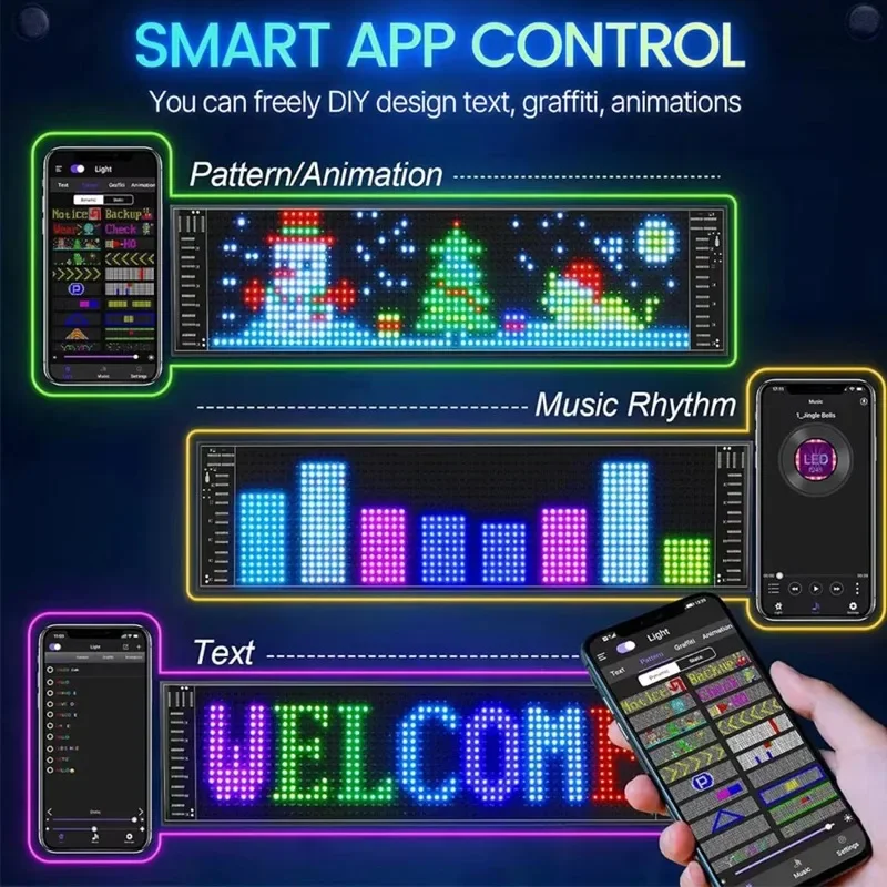 Pantalla de Panel de píxeles de matriz LED para coche, pantalla de animación Flexible con ojos del diablo DIY, Control por aplicación enchufable USB para fiestas de coches y bares