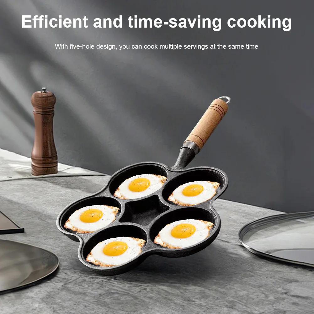 5 Round Holes Frying Pan Non Stick Breakfast Burger Egg Pancake Maker Frying Pan Breakfast Cooking Pan Cast Iron Omelet Pan