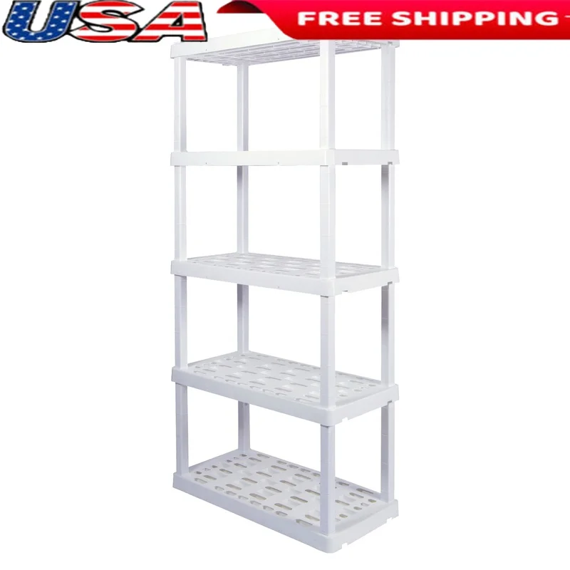 

Heavy Duty 5 Tier Plastic Shelving Unit Garage Shelf Lightweight Ventilated Storage Rack Easy Assembly Durable Home Office