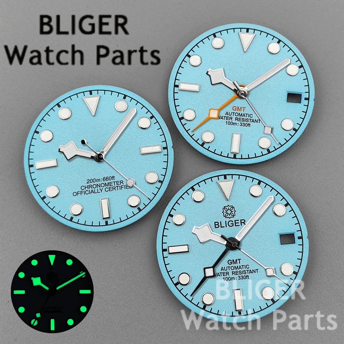 BLIGER NH34 29mm Blau Sandy Muster Zifferblatt Schwarz Orange GMT Schneeflocke Hände Leuchtende Fit NH35 NH34 Bewegung Mod uhr Teile