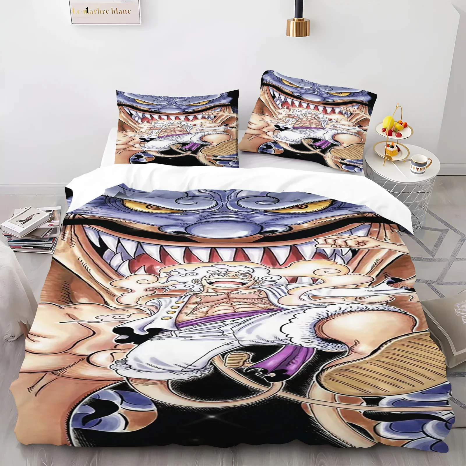 Cartoon Monkey D Luffy Duvet Cover Gear 5 One Piece Printed Children 3-Piece Set Comforter Bedding Sets King Queen Size