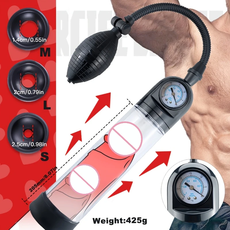 Men's penis pump comes with three different size penis rings to help men have longer, larger erections