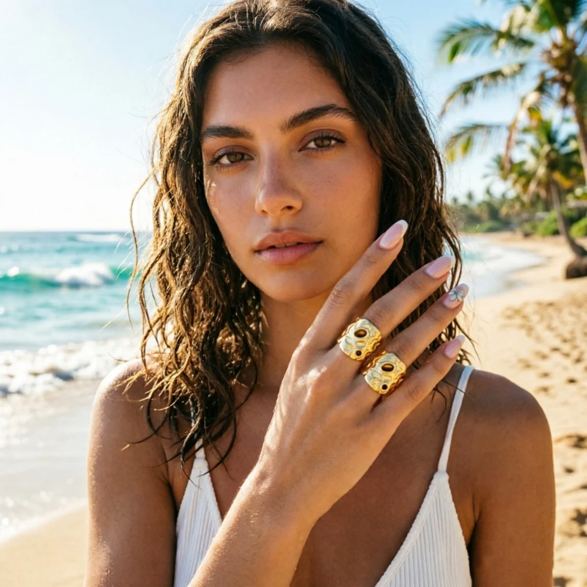 Retro-Ringe mit unregelmäßigem Lava- und Tigerauge-Stein für Damen und Herren, Edelstahl, geometrische Textur, Fingerring, ästhetischer Schmuck – Detail 16