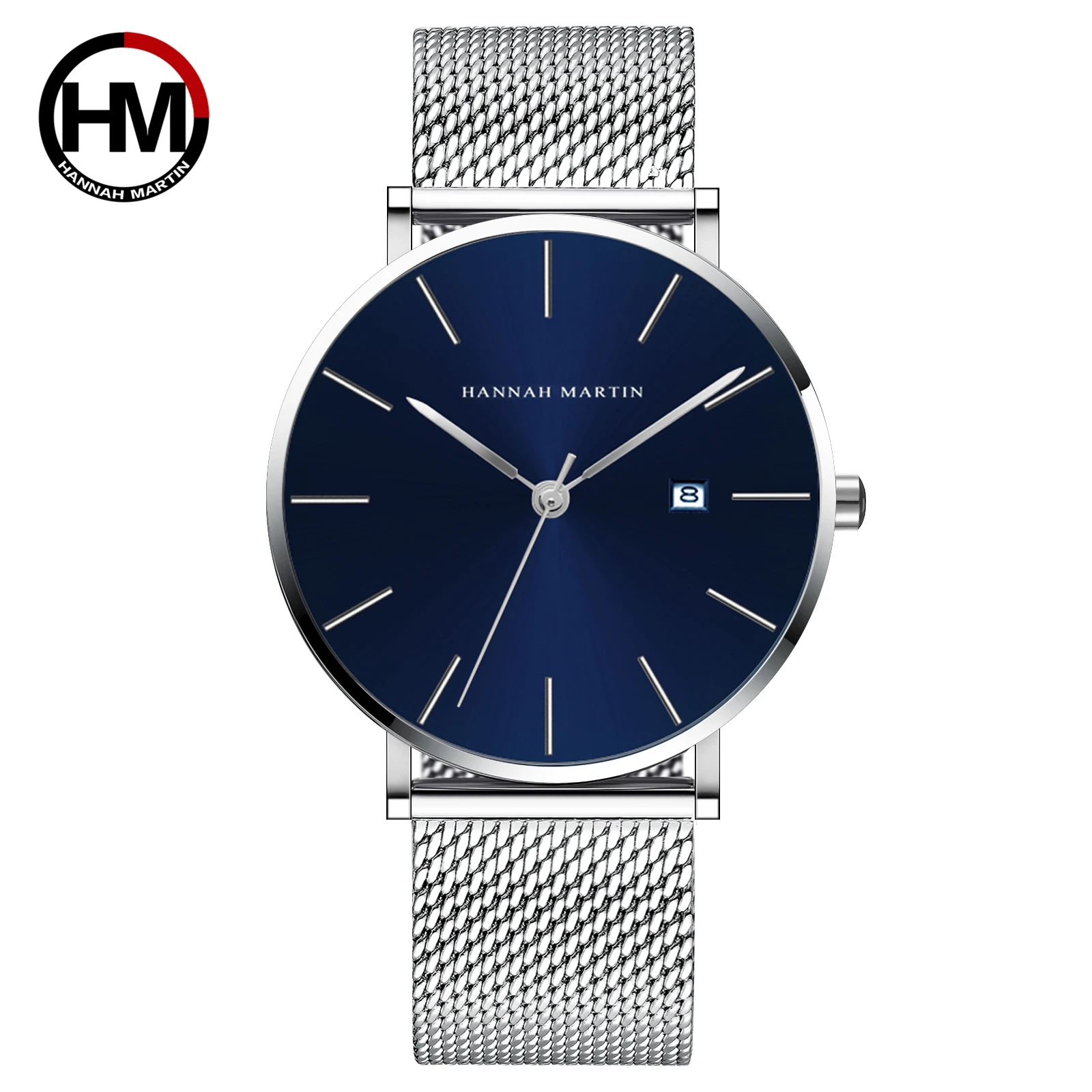Männer Dropshipping Armbanduhr Hannah Martin Japan Bewegung 40mm Blau Minimalistischen Casual Leder Top Marke 3Bar Luxus Uhr für Männer