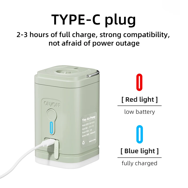 3 w 1 elektryczna pompa powietrza ze światłami Mini bezprzewodowa sprężarka powietrza USB do ładowania pompki/deflatora do biwakowania na zewnątrz