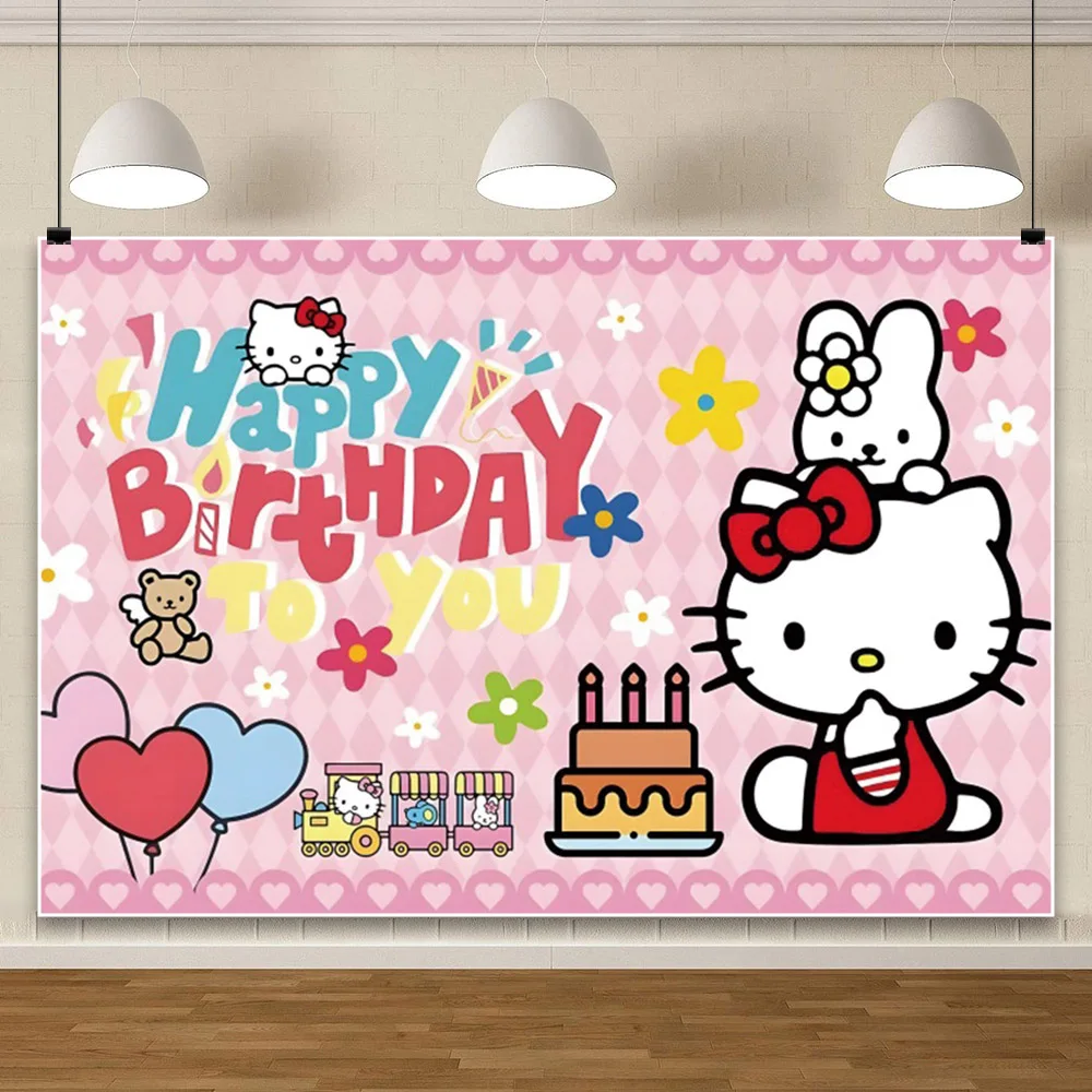 Hello kitty kromi写真の背景、写真、ベビーシャワー、誕生日の装飾、小道具、パーティー、子供用バナー用品の背景