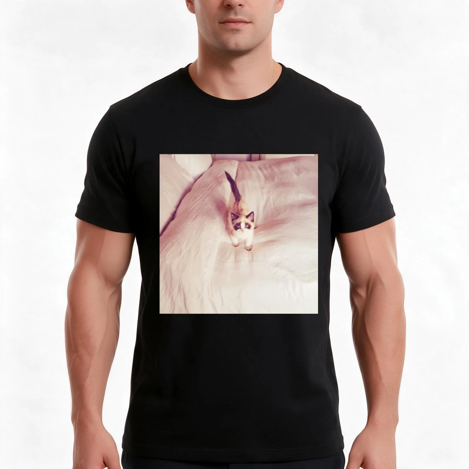 Benjamin Button Cat T-Shirt Summer Casual Cotton Tee Oversized Streetwear Tops Vintage Graphic Print Loose Fit Short Sleeve