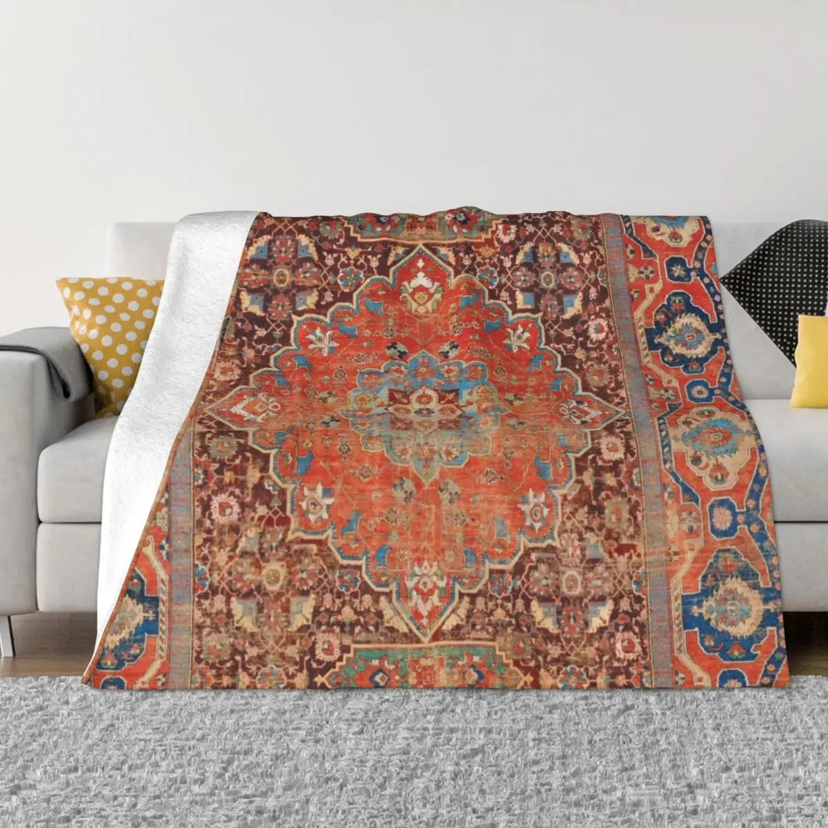 17th Century Persian Rug Print Throw Blanket Decorative Sofa Large Blankets