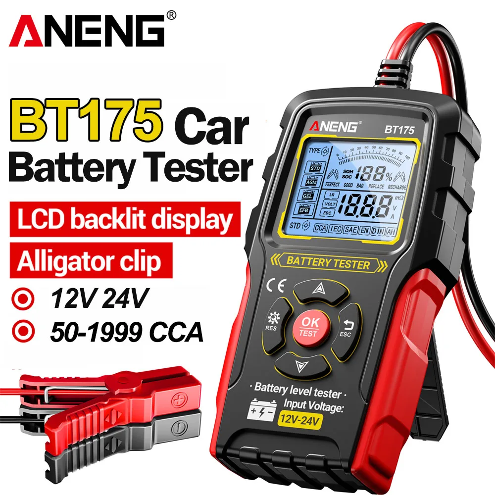 12V 24V Car Battery Tester Digital Automotive Load Tester 50-1999 CCA ...