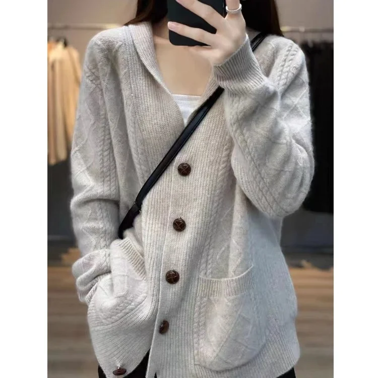 Faionable Cardigan di lana lavorato a maglia da donna Autunno Inverno New Sle Lazy Sle Camere Open-irt Sweet Sle Long Sve Re...