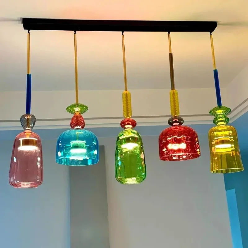 Lustre suspendu moderne en verre coloré à LED pour cuisine, salle à manger, îlot, restaurant, café, décoration de plafond
