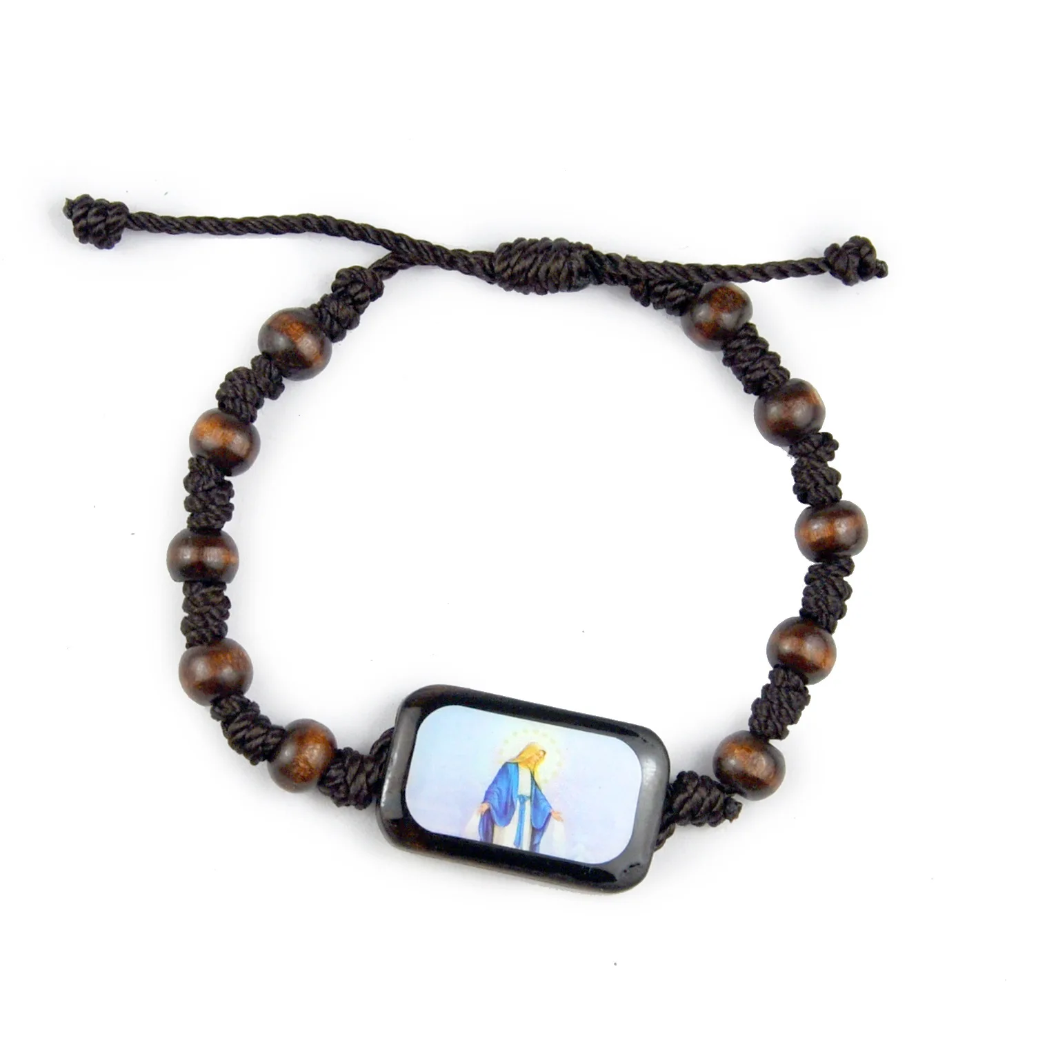 Religion Wood Rosary Bracelet For Men Square Colorful Jesus Virgin Mary Icons Charm Prayer Beads Chain Women Christian Jewelry