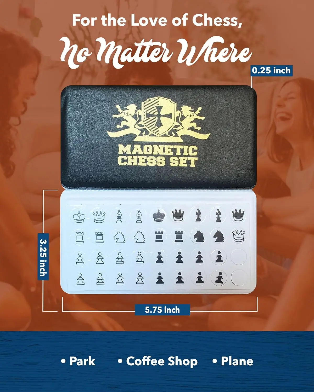 مجموعة شطرنج مغناطيسية صغيرة للسفر - لوحة قابلة للطي مقاس 6 بوصات مع قطع فينيل متينة وملكات إضافية - لعبة داخلية وخارجية - سجل ذهبي