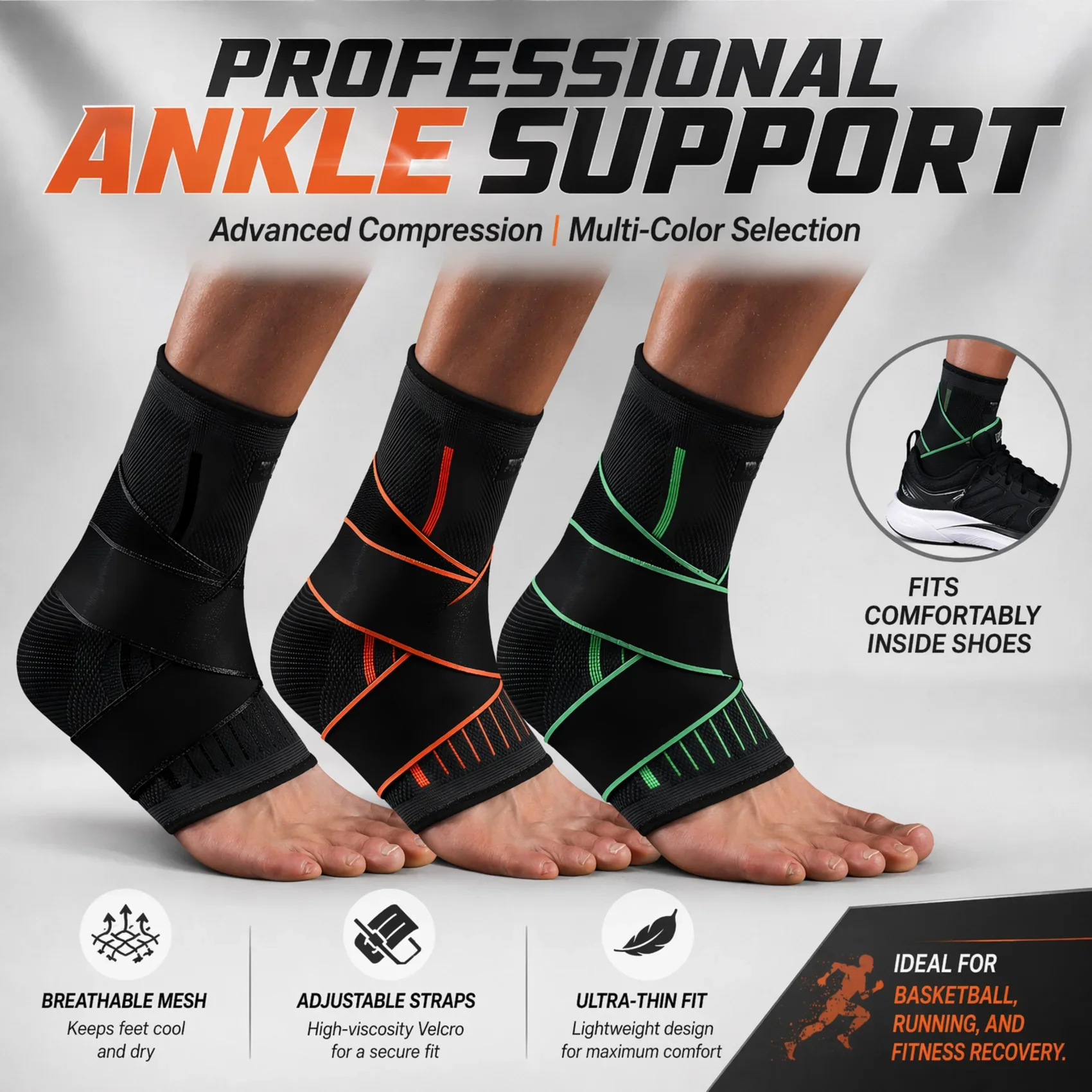 Breathable Compression Ankle Brace Adjustable Anti Sprain Ankle Support for Basketball Running Gym Men&Women M L XL