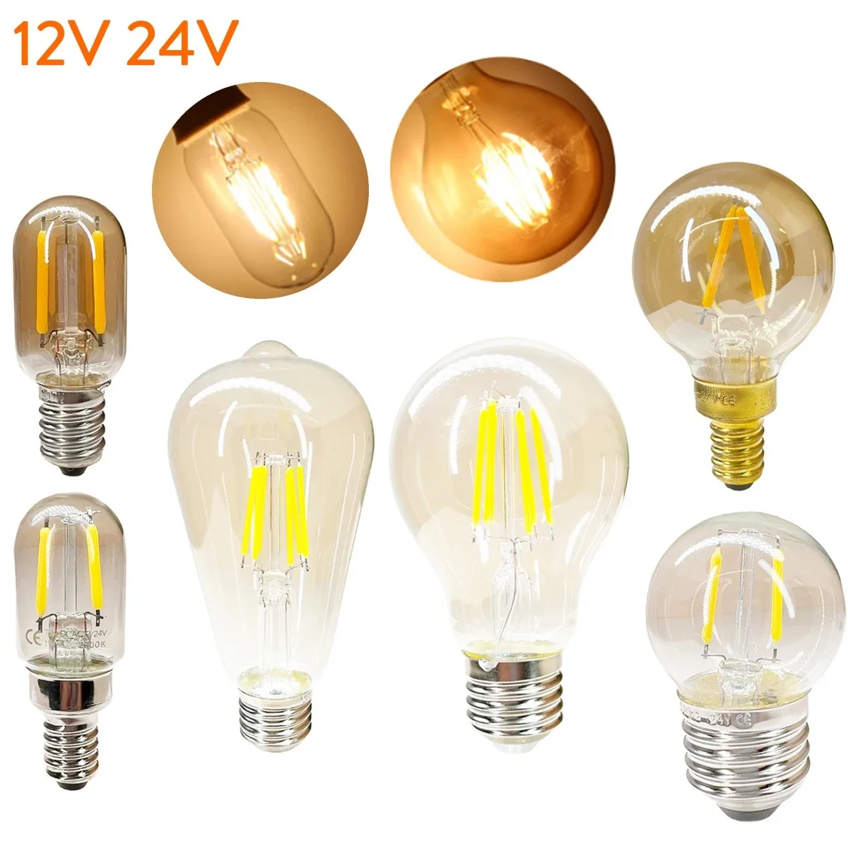 

Vintage Retro COB LED Filament Edison Screw Light Bulb 12V 24V 1W 6W E27 E14 E12 T22 G40 A60 ST58 Ampoule Tungsten Decor Lamp