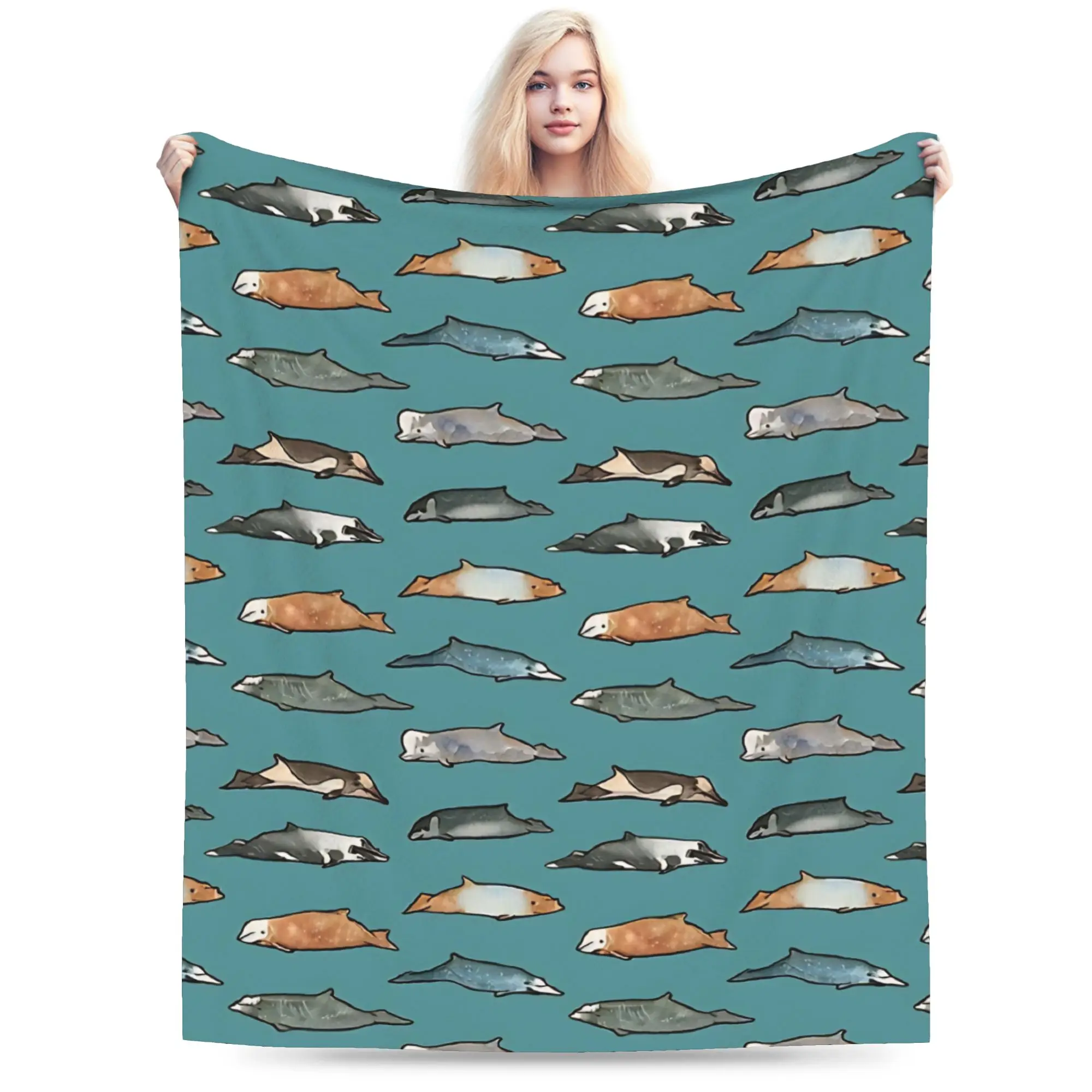 Funny Dolphins Watercolor Blanket Quality Warm  Throw Blanket Winter Kids Couch Chair Sofa Bed Funny Bedspread