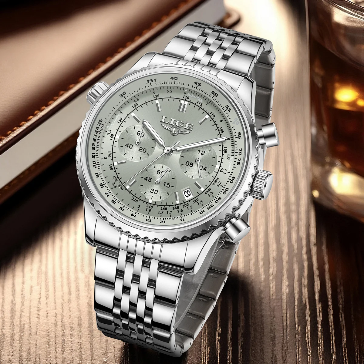 

LIGE New Luxury Mens Watch Fashion Classic Waterproof Luminous Man Wristwatch Business Chronograph Date Quartz Watches for Men
