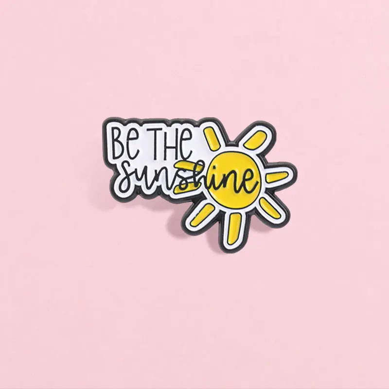 Make your own sunshine quote brooch cartoon little sun inspirational English metal badge clothing accessories brooch