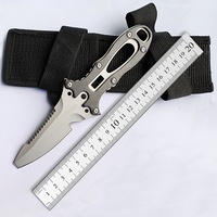 Super classic  survival diving knife fixed blade  Sharp blade cut the rope hook back serrate nylon sheathed with the rope