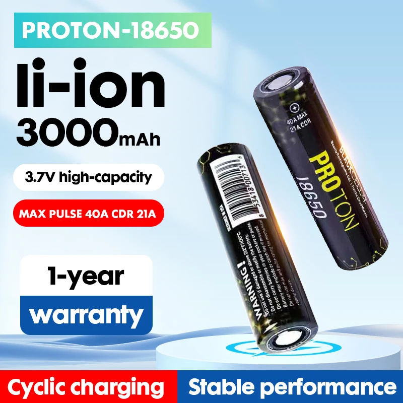 

New Blackcell PROTON 18650 Battery 3000mAh 3.7V Li-Ion Rechargeable 40A High-Current Discharge 18650 Batteries For Power Tools