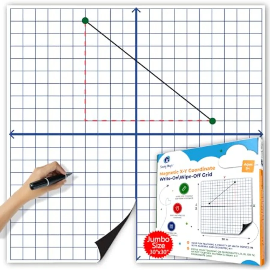 

Магнитная сетка для сухого стирания Jumbo с координатной системой XY, 30x30 дюймов - многоразовая магнитная доска для письма и стирания с сеткой
