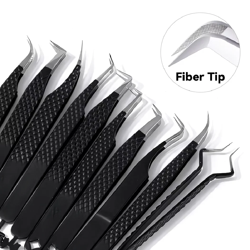 Fiber Tip Lash Extensions Tweezers Professional Anti-slip Eyelash Tweezers Stainless Steel Lash Tweezers Makeup Tools