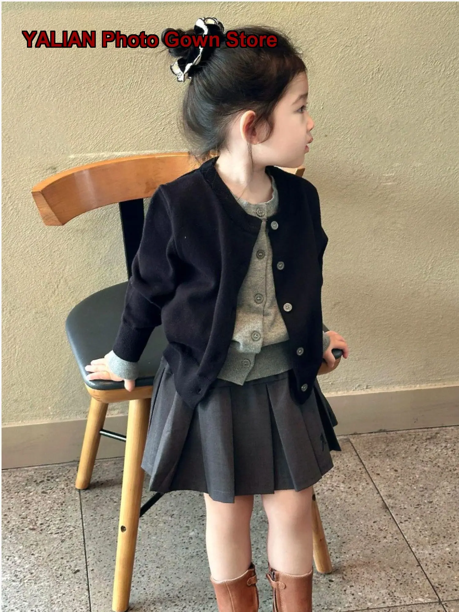 Little Girls Autumn Fashionable Lazy-Style Fake Two-Piece Knit Set