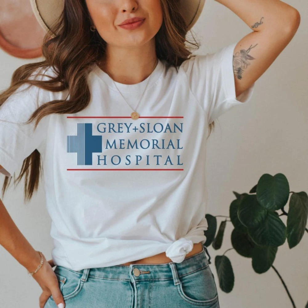 رمادي تشريح تي شيرت رمادي سلون التذكاري مستشفى قميص امرأة رجل خمر أزياء بسيطة عارضة القطن الجرافيك تي شيرت