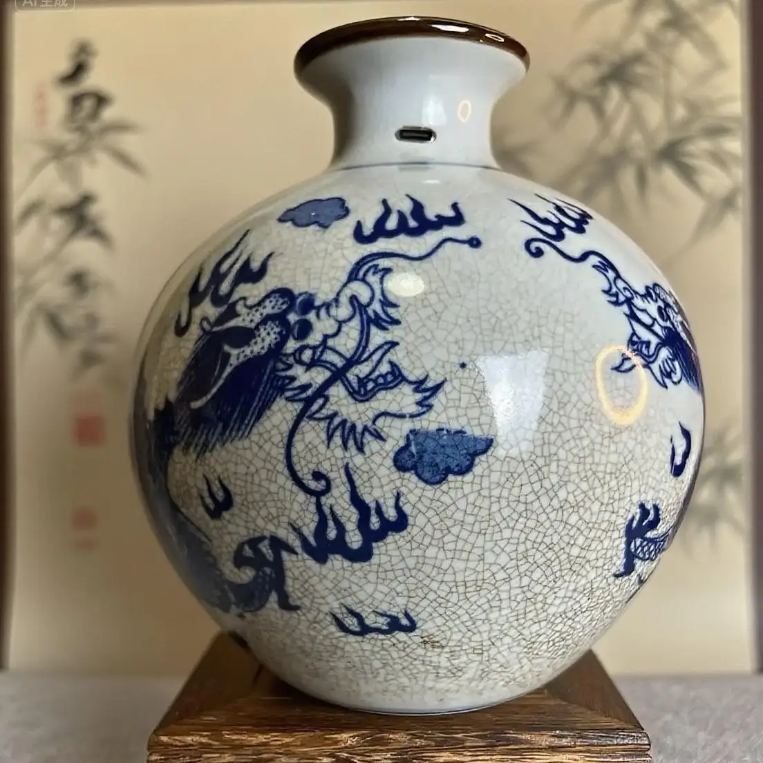 Handmade Antique Ceramic Vase, Taoist Theme Landscape Ornament, Decorative Artpiece for Foyer & Study Home Decor