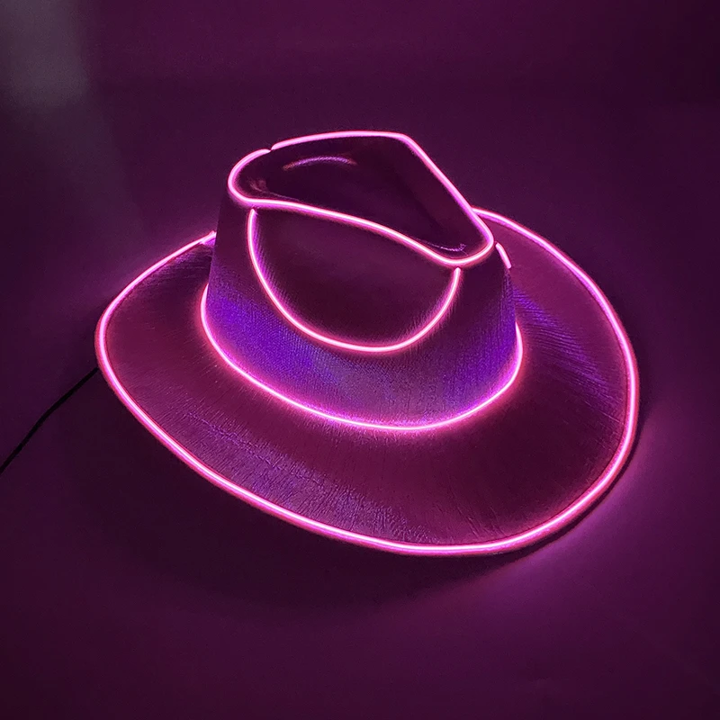 Hot Sale EL Wire Summer LED Light Up Masquerade Hat Luminous Neon Cowboy Hat Beach Club Props Glowing Bride Cowgirl Hat Supplies