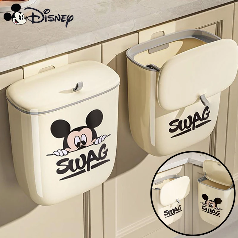 Disney Mickey Kitchen Hanging Trash Cans Household Cleaning Waste Bins Accessories Bathroom Large Capacity Hanging Trash Can