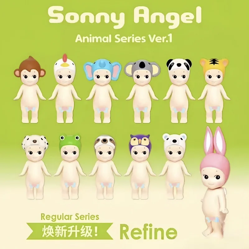 12pcs Sonny Angel Blind Box Animal Series Ver.1 Doll Ornament Animal Hat Design Holding Face Dolls Motherland Edition Toys Gifts