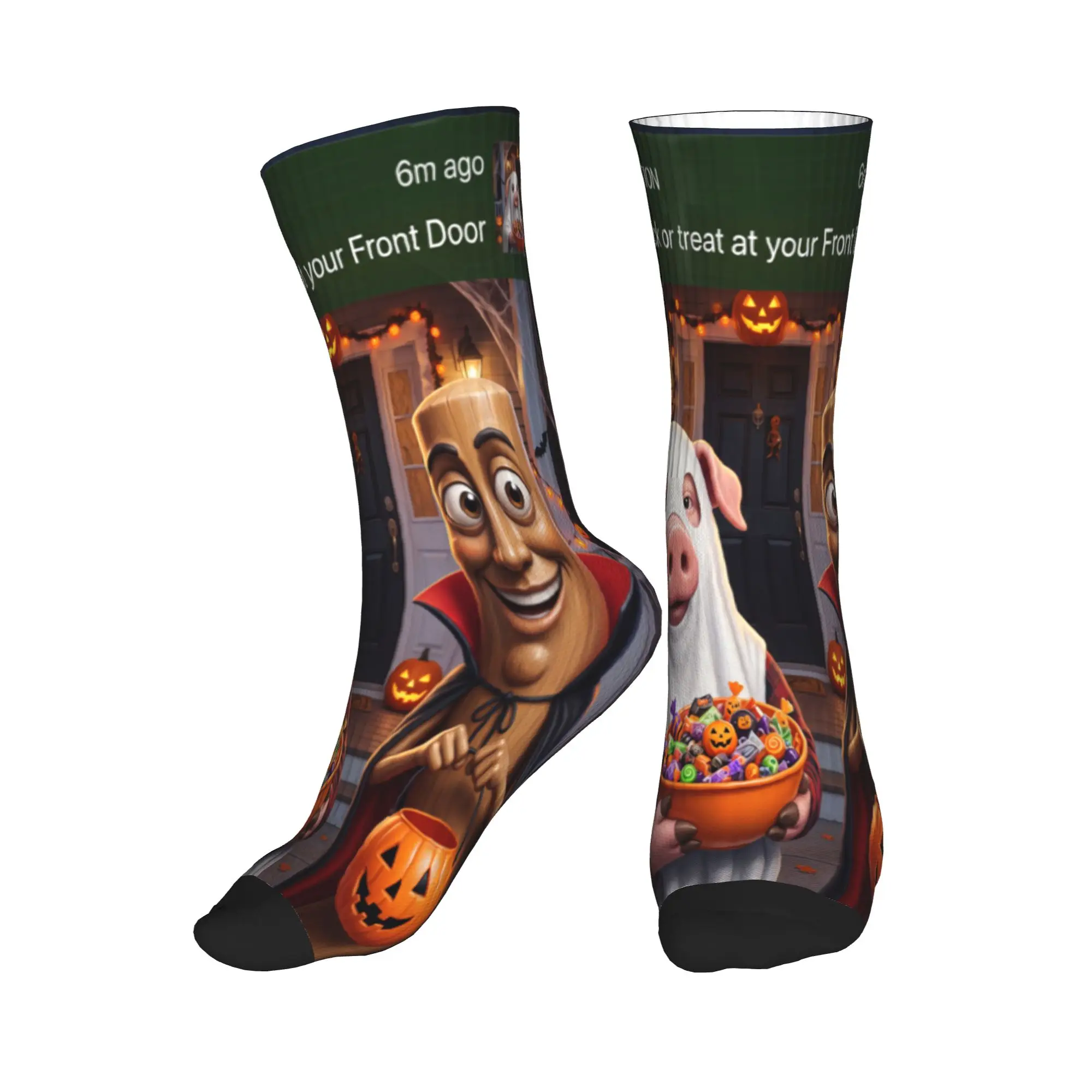 Motion At Your Door Tung Sahur Brainrot Halloween Stockings Graphic Casual Socks Winter Non-Slip Socks Men's Outdoor Warm Socks